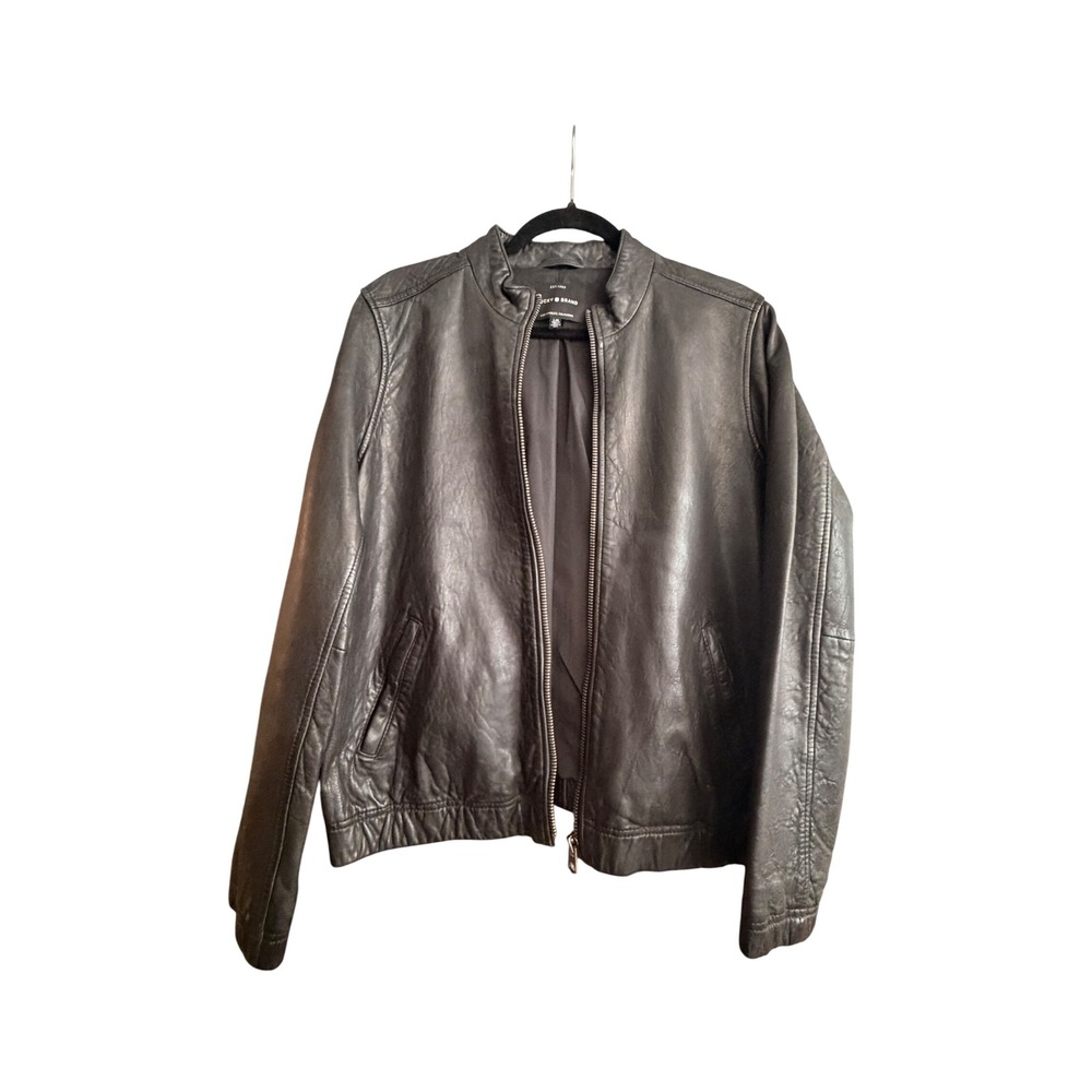 Lucky Brand Womens Black Leather Moto Bomber Jacket Size L Lightweight‎